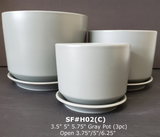 Ceramic Gray Pot & Saucer 3.5" 5" 5.75"