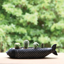 Cement Planter Koi Fish Black