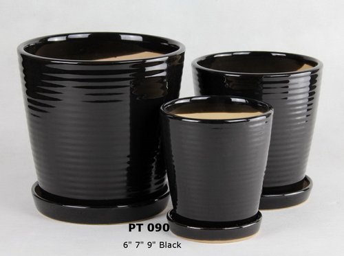 Ceramic Black Line Pot & Saucer