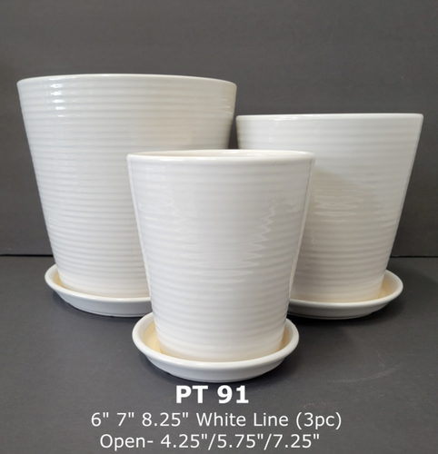 Ceramic White Line Pot & Saucer