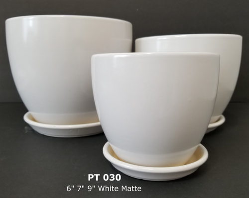 Ceramic White Matte Pot & Saucer