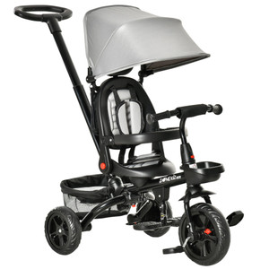 Baby Tricycle 4 In 1 Trike w/ Reversible Angle Adjustable Seat Removable Handle Canopy Handrail Belt Storage Footrest Brake Clutch for 1-5 Years Old Grey Baby Tricycle 4 In 1 Trike w/ Reversible Angle Adjustable Seat Removable Handle Canopy Handrail Belt Storage Footrest Brake Clutch for 1-5 Years Old Grey