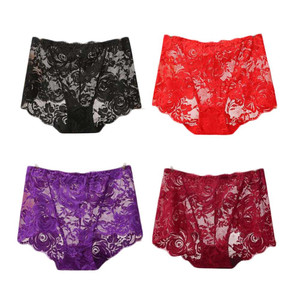 4 Pcs Womens Lace Sexy Bikini Panties Plus Size Boyshorts Panties High Waist Briefs Underwear,Black Red Purple Wine Red 4 Pcs Womens Lace Sexy Bikini Panties Plus Size Boyshorts Panties High Waist Briefs Underwear,Black Red Purple Wine Red