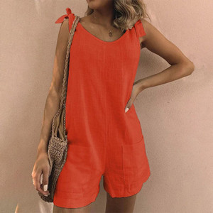 Cotton Linen Women Playsuits Shouders Knotted Rompers Sleeveless Wide Leg Playsuit Female Summer Solid Loose Romper Girls Cotton Linen Women Playsuits Shouders Knotted Rompers Sleeveless Wide Leg Playsuit Female Summer Solid Loose Romper Girls