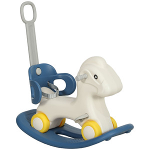 Qaba 4 in 1 Rocking Horse for Toddles 2-5 Years, Baby Ride on Horse with Detachable Push Handle & Balance Board, Kids Riding Horse Birthday Gift for Boys & Girls, Blue Qaba 4 in 1 Rocking Horse for Toddles 2-5 Years, Baby Ride on Horse with Detachable Push Handle & Balance Board, Kids Riding Horse Birthday Gift for Boys & Girls, Blue