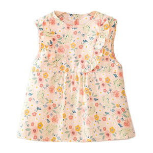 Beige Flora Baby's Inner Waterproof Apron Eating Smock Girl's Princess Smock Sleeveless Bib Beige Flora Baby's Inner Waterproof Apron Eating Smock Girl's Princess Smock Sleeveless Bib