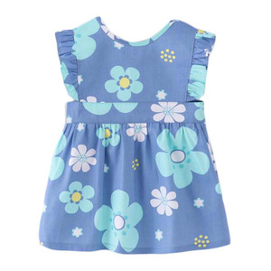 Blue Flowers Baby Girl Sleeveless Princess Smock Eating Inner Waterproof Kids Bibs Painting Apron Blue Flowers Baby Girl Sleeveless Princess Smock Eating Inner Waterproof Kids Bibs Painting Apron
