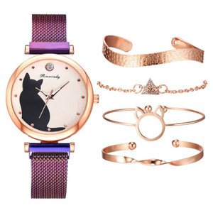 Women Fashion Watches Quartz Wristwatch Purple Mesh Belt Cat Dial Luxury Women Watch Casual Ladies Clock With Bracelet Set Women Fashion Watches Quartz Wristwatch Purple Mesh Belt Cat Dial Luxury Women Watch Casual Ladies Clock With Bracelet Set