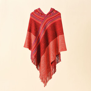 Women's color matching spring autumn winter hooded shawls mid-length student leisure tassel shawl travel Women's color matching spring autumn winter hooded shawls mid-length student leisure tassel shawl travel