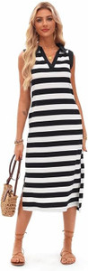 Women's Summer Maxi Dress 2025 Sleeveless V Neck Casual Loose Striped Sundress with Pockets Black XL Women's Summer Maxi Dress 2025 Sleeveless V Neck Casual Loose Striped Sundress with Pockets Black XL