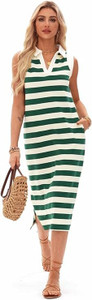 Women's Summer Dress 2025 V Neck Sleeveless Maxi Striped Sundress with Pockets Casual Beach Green Medium Women's Summer Dress 2025 V Neck Sleeveless Maxi Striped Sundress with Pockets Casual Beach Green Medium