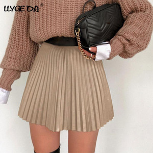 Black pleated Mini Skirt Women A-Line High-waisted Street Sexy Skirts Womens Spring Summer Fashion Leather Cloths Khaki Black pleated Mini Skirt Women A-Line High-waisted Street Sexy Skirts Womens Spring Summer Fashion Leather Cloths Khaki