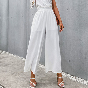 White Wide-leg Women's Pants High Waist Solid Pant For Women Summer Autumn Female Vintage Casual Fashion Trousers White Wide-leg Women's Pants High Waist Solid Pant For Women Summer Autumn Female Vintage Casual Fashion Trousers