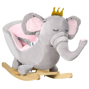 Qaba Baby Rocking Horse Elephant Rocking Chair Toddler Rocker Toy with Sound Wooden Base Seat Safety Belt for 1.5-3 Year Old, gray Qaba Baby Rocking Horse Elephant Rocking Chair Toddler Rocker Toy with Sound Wooden Base Seat Safety Belt for 1.5-3 Year Old, gray