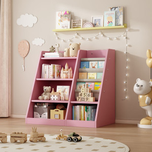 Pink Wooden Toy Storage Organizer Cabinet Kids Bookshelf Children Bookcase Toddler Baby Sling Book Rack Adjustable Shelf for Playroom Bedroom Nursery Hallway School Kindergarten Living Room Pink Wooden Toy Storage Organizer Cabinet Kids Bookshelf Children Bookcase Toddler Baby Sling Book Rack Adjustable Shelf for Playroom Bedroom Nursery Hallway School Kindergarten Living Room