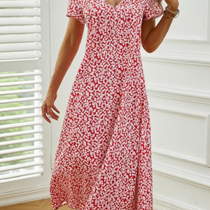 Casual Floral Print Dress; V Neck Short Sleeve Dress; Casual Every Day Dress; Women's Clothing Casual Floral Print Dress; V Neck Short Sleeve Dress; Casual Every Day Dress; Women's Clothing