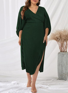 Women's Plus Size Puff Sleeve Maxi Dress V Neck Slit Cocktail Evening Long Gown Women's Plus Size Puff Sleeve Maxi Dress V Neck Slit Cocktail Evening Long Gown