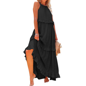 Fashionable Ruffled Long Dress With Large Skirt Hem Beach Dress 2025 New Fashionable Ruffled Long Dress With Large Skirt Hem Beach Dress 2025 New