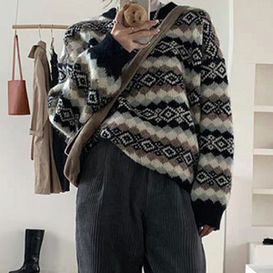 Vintage Plaid O-neck knitting Women Sweater Long Sleeve Sweaters Woman Autumn Winter Fashion Loose Casual Pullover Top Vintage Plaid O-neck knitting Women Sweater Long Sleeve Sweaters Woman Autumn Winter Fashion Loose Casual Pullover Top