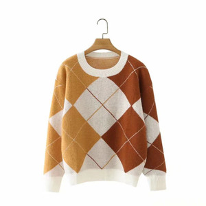 Ins Argyle Patchwork Women's Sweater Pullovers O-Neck Long Sleeve Loose Casual Women sweaters Autumn Winter Fashion Top Y2K Ins Argyle Patchwork Women's Sweater Pullovers O-Neck Long Sleeve Loose Casual Women sweaters Autumn Winter Fashion Top Y2K