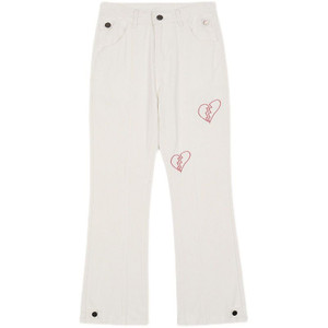White Loose Pants For Women Love Embroidery Loose Straight Flared Women's Pant Summer Autumn New Casual Female Trousers White Loose Pants For Women Love Embroidery Loose Straight Flared Women's Pant Summer Autumn New Casual Female Trousers