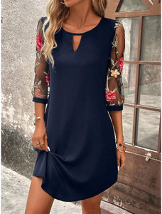 Chic Women’s Printed Mini Dress with Mid Sleeve and Round Neck for Party Elegance Chic Women’s Printed Mini Dress with Mid Sleeve and Round Neck for Party Elegance