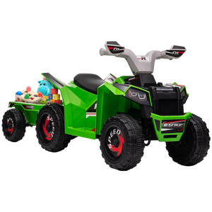 Aosom Green Battery Operated Kids Car 6V with Trailer for Ages 18-36 Months Forward Backward Wear-Resistant Wheels