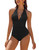 Minimally sophisticated V-neck swimsuit for women, with a one-piece small chest gathered to cover the belly  in hot springs for vacation