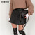 Black pleated Mini Skirt Women A-Line High-waisted Street Sexy Skirts Womens Spring Summer Fashion Leather Cloths Khaki
