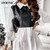 Faux Leather Patchwork White Shirt Women's Dress Spring Casual Long Sleeve Plaid Chic Dresses Lady Mini A Line Female Cloth