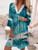 Boho Floral Print Dress; Lace Stitching V Neck Half Sleeve Dress; Women's Clothing