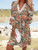 Boho Floral Print Dress; Lace Stitching V Neck Half Sleeve Dress; Women's Clothing