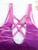 Ombre Purple Color Criss Cross Lace Up Back High Cut Tummy Control One Piece Swimsuit, Women's Swimwear