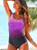 Ombre Purple Color Criss Cross Lace Up Back High Cut Tummy Control One Piece Swimsuit, Women's Swimwear