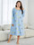 Plus Size Cow Print Long Sleeve Round Neck Nightdress; Women's Plus Slight Stretch Cute Loungewear