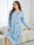 Plus Size Cow Print Long Sleeve Round Neck Nightdress; Women's Plus Slight Stretch Cute Loungewear