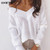 Solid V-neck Women's Sweater Drop Shoulder Long Sleeve knitting Sweaters Woman Loose Fashion Pullover