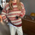 Vintage Plaid O-neck knitting Women Sweater Long Sleeve Sweaters Woman Autumn Winter Fashion Loose Casual Pullover Top