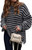 Fall Winter Women's Oversized Long Sleeve Striped Sweater Casual Crewneck Side Split Pullover Knit Tops
