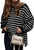 Fall Winter Women's Oversized Long Sleeve Striped Sweater Casual Crewneck Side Split Pullover Knit Tops