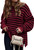 Fall Winter Women's Oversized Long Sleeve Striped Sweater Casual Crewneck Side Split Pullover Knit Tops