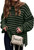 Fall Winter Women's Oversized Long Sleeve Striped Sweater Casual Crewneck Side Split Pullover Knit Tops