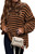 Fall Winter Women's Oversized Long Sleeve Striped Sweater Casual Crewneck Side Split Pullover Knit Tops