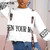 Letter Ribbon Jacquard Women's Sweater Long Sleeve O-neck Long Sleeve Hole Women Pullover Sweaters