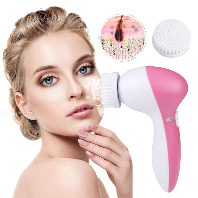 Facial Cleansing Brush Waterproof Face Spin Cleaning Brush with 5 Brush Heads Facial Cleansing Brush Waterproof Face Spin Cleaning Brush with 5 Brush Heads