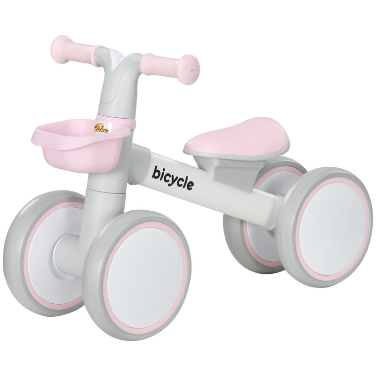 Qaba Balance Bike for Toddlers 1-3 Years with Adjustable Seat, Silent Wheels- Pink