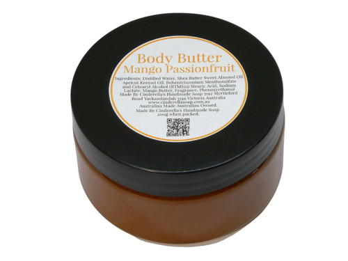 Body Butter, Mango Passionfruit.
A rich and thick all over body cream for your whole body that absorbs easily leaving you silky soft and smelling delicious.