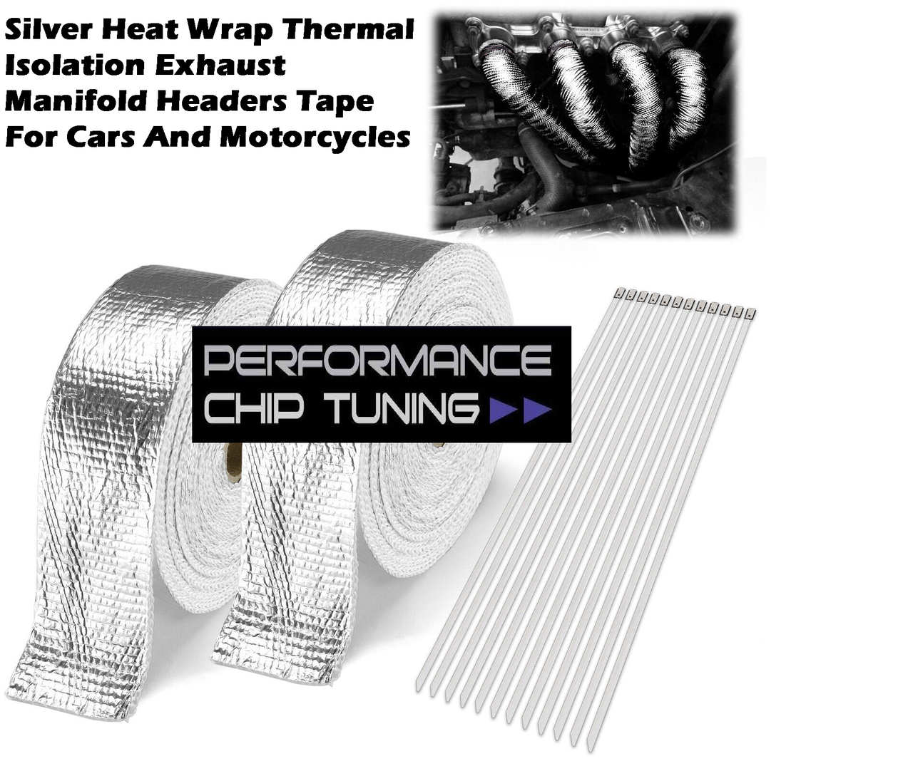 50 FT Silver Exhaust Thermal Wrap Manifold Headers Heat Tape Performance Chip Tuning