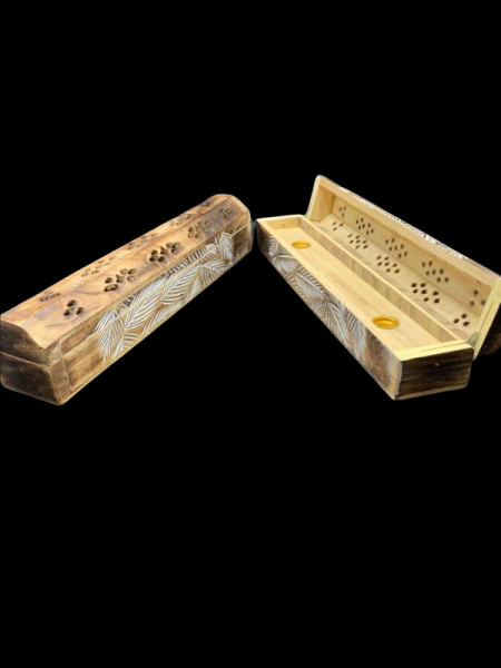 LIGHT BROWN PALM FROND INCENSE BOX IN115