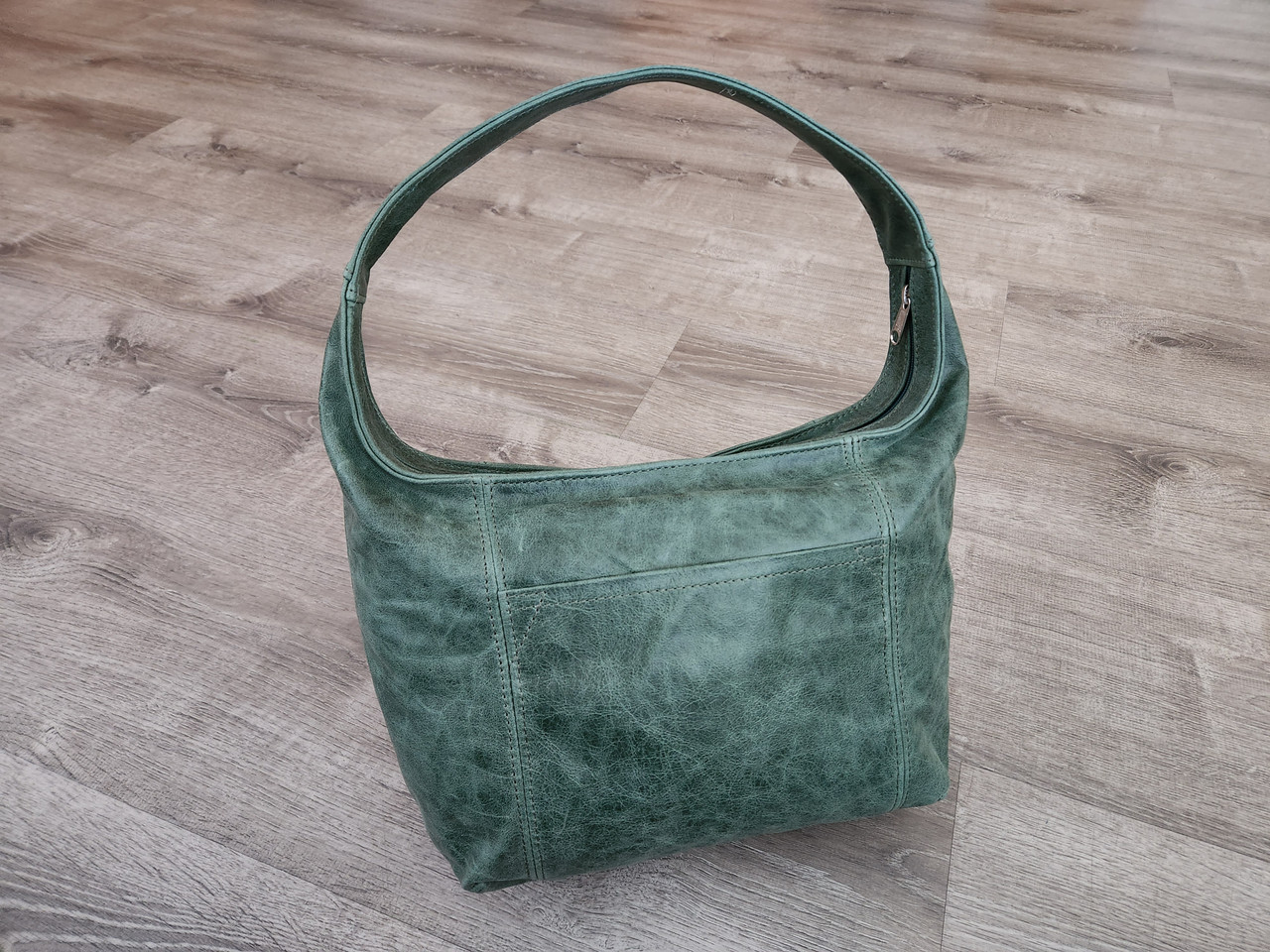 Vintage Distressed Green Leather Hobo Bag, Bohemian Casual